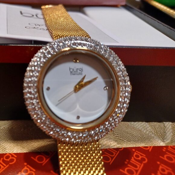 BURGI -  Ladies Argyle Dial Swarovski Crystal Glamor Mesh Bracelet Watch - Picture 4 of 12